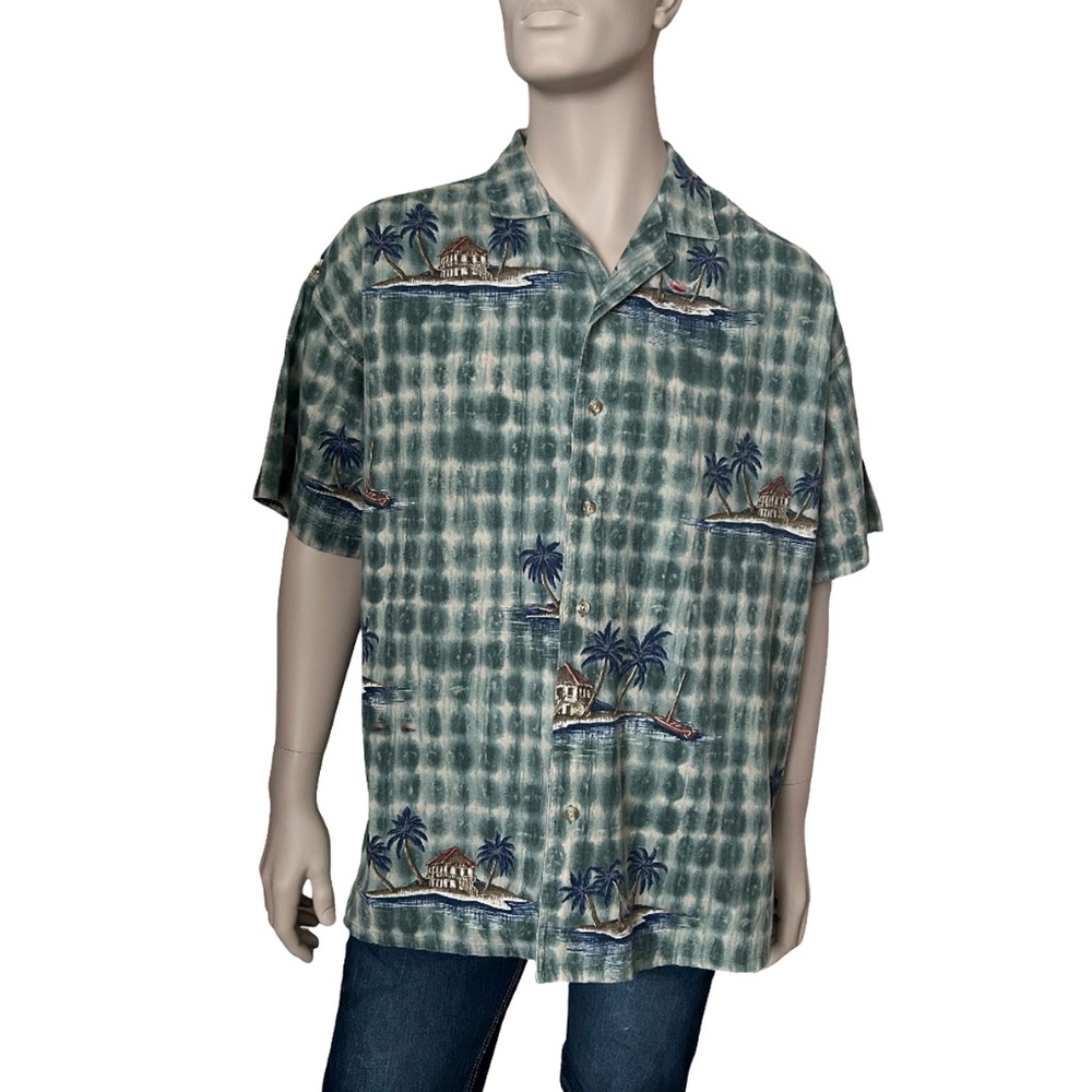 Chaps Ralph Lauren Hawaiian Shirt Tiki Aloha Print Cotton Linen Island Print
